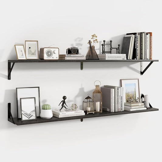 Axeman Black Floating Shelves for Wall 48 Inch | 47.3W x 8D Rustic Wood Floating Shelves Set of 2 | 8 Inch Deep Long Wall Shelves for Bathroom Kitchen Living Room | Bookshelf Display Shelves