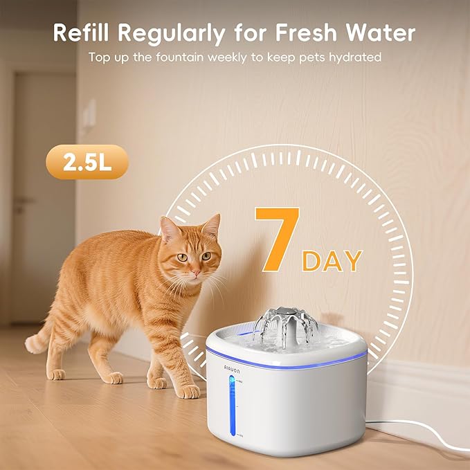 Cat Water Fountain，2.5L/84oz Pet Cat Fountain – Ultra Quiet Upgraded Automatic Pet Water Dispenser with 3 Replaceable Filters, Indoor Cat & Dog Drinking Bowl (W01Pro)