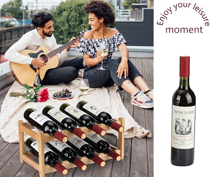Wine Rack 8 Bottle 2-Tier Eco-Friendly Bamboo Wine Storage Easy-Assembly Space-Saving for Wine Lovers,Kitchen Wine Organizer for Countertop,Pantry, Home,Room Decor,Bar