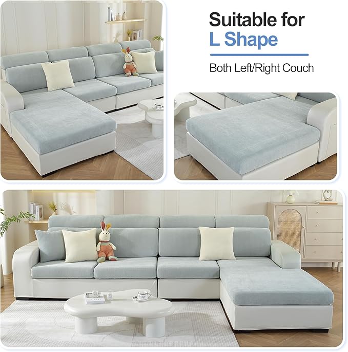 Chaise Cushion Cover for Sectional Sofa, Softer Chenille Sofa Cover for L Shaped Couch (Left or Right Facing), Stretch Chaise Couch Slipcover (Only 1 Piece, Light Grey)