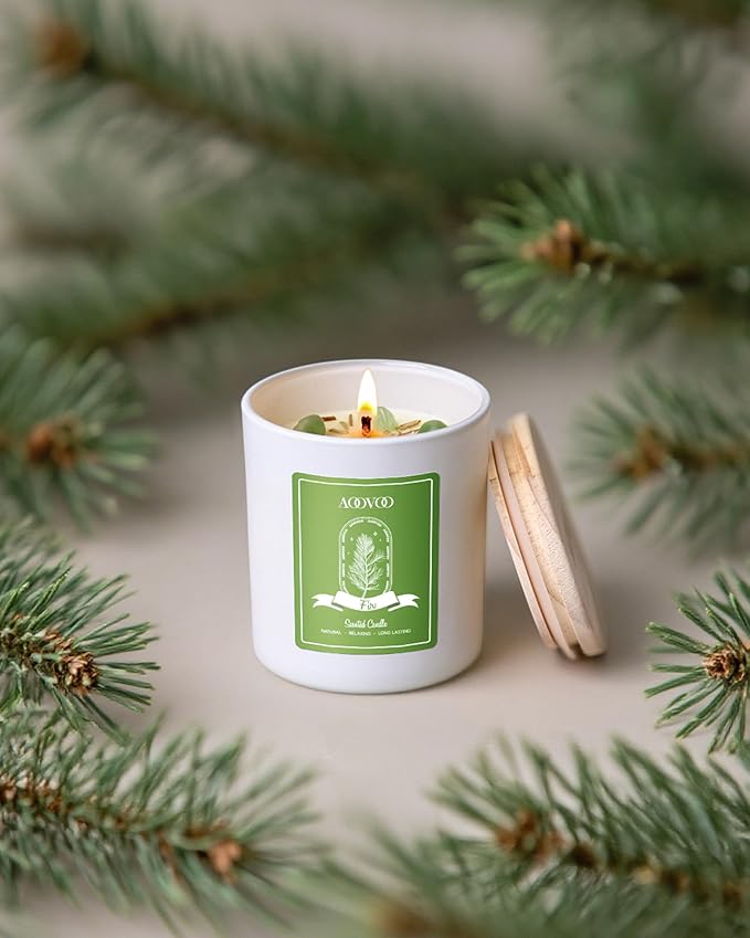 AOOVOO Fir Scented Candles for Women - Aromatherapy Candle with Crystals Inside, 10oz Soy Candles for Home Scented, Birthday Gifts Christmas Candle for Women Mom