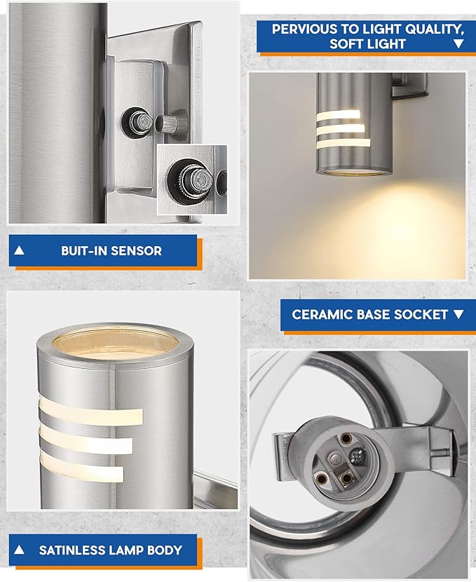 TENGXIN Dusk to Dawn Outdoor Wall Lights,Exterior Wall Light Fixture with Stainless Steel Cylinder,Sensor Lights for Outside,Waterproof.