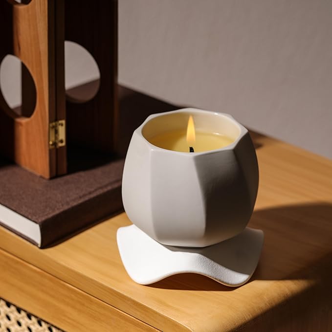 Scented Candle for Home Scented, Luxury Ceramic Candle Jar for Women & Men, Natural Soy Candle for Home Décor, Lemon & Lavender Spa