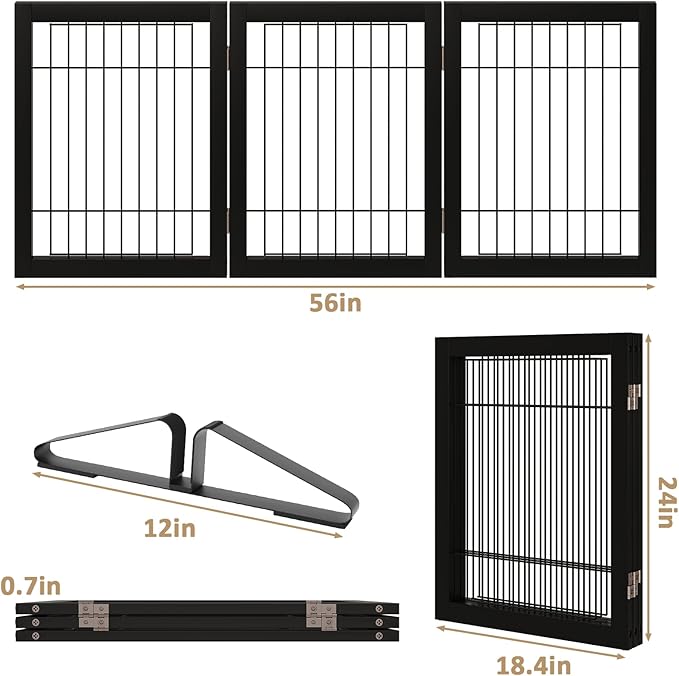 Wire Dog Gate Indoor, Foldable Dog Gates for Doorways, Stairs, 24-Inch Tall Freestanding Pet Gates, Puppy Fence (3 Panel, Black)