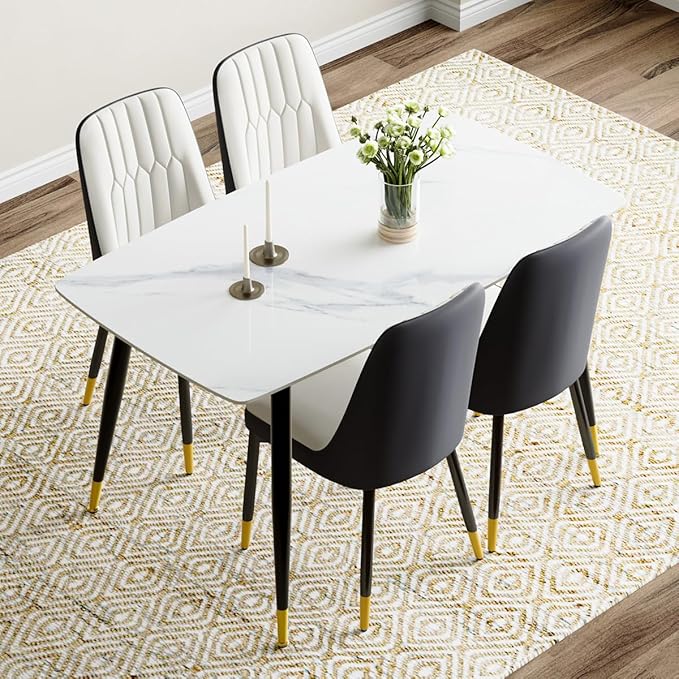 50'' Dining Table Set for 4, Dining Room Sets for 4, Sintered Stone Dining Table Chairs Set of 4, Easy to Assemble，Suitable for Small Spaces