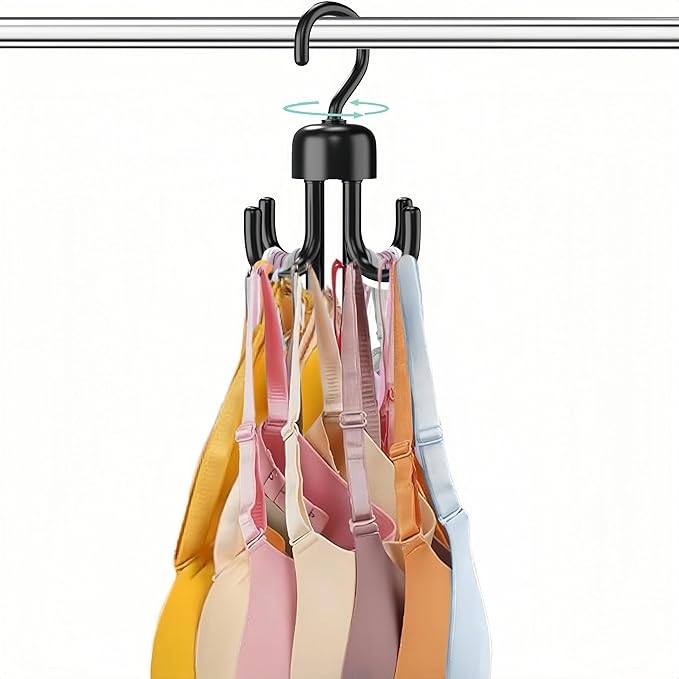 3Pcs Tank Top Hanger, Rotatable Bra Hangers for Closet Organizer, Max 72 Storage Capacity Belt Hanger, Plastic Space Saving Closet Organizers Apartment Dorm Essentials for Bra (1, Black)