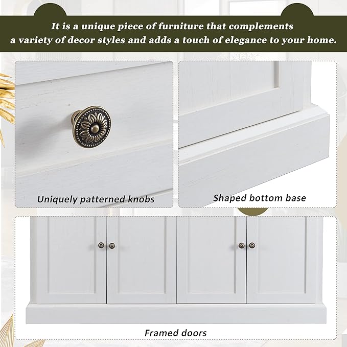 Farmhouse Vintage Console Table Sofa Table with 2 Drawers and Adjustable Shelves, Solid Wood Buffet Sideboard Storage Cabinet for Entryway Living Room Kitchen Dining Room (Antique White)