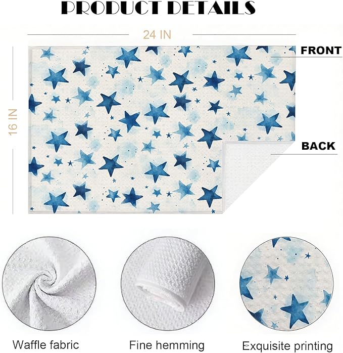 Watercolor Star Hand Towel, Star Waffle Towels, Nursery & Bathroom Hand Towel, 16x24 Inch Celestial Blue Dish Tea Towel Decor for Kitchen & Nursery & Bathroom, Gift For Friends & Homeowners.
