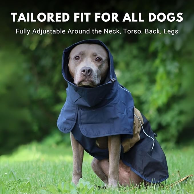 Spark Paws Dog Raincoat, Waterproof Windproof Rain Jacket, for Small Medium Large Extra Large Dogs, Reflective Breathable Full-Body Coverage Dry Suit - Blue Gold Black - XL
