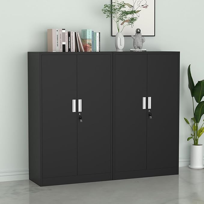 Metal Storage Cabinet with Locking Doors and Adjustable Shelves, 53.5-Inch Tall Lockable Storage Cabinets for Home Office Garage Kitchen Pantry (Black)