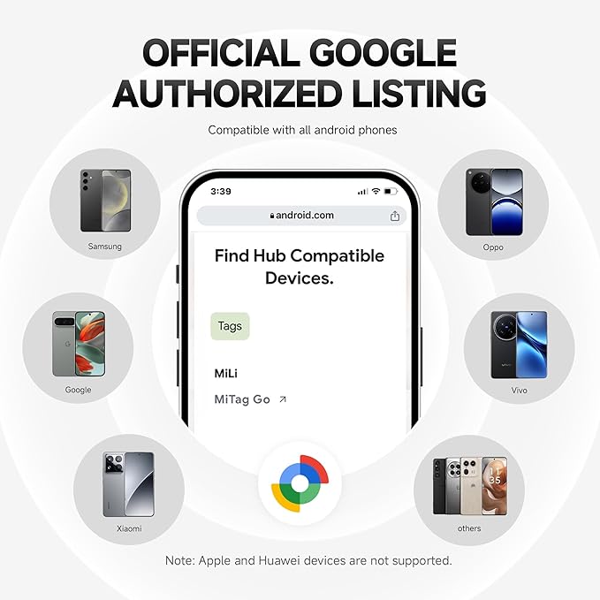 MiLi MiTag Bluetooth Tracker for Android, Smart Tracking Tag/Key Finder/Luggage Tracker/Item Locator for Google Find My Device (Find Hub) App, 1 Pack