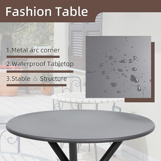 Shintenchi 3 Pieces Patio Bistro Sets, Outdoor Textilene Fabric Conversation Bistro Set, Textilene Fabric Front Porch Chairs Small Patio Furniture Set with Table for Lawn,Garden,Balcony (Grey)