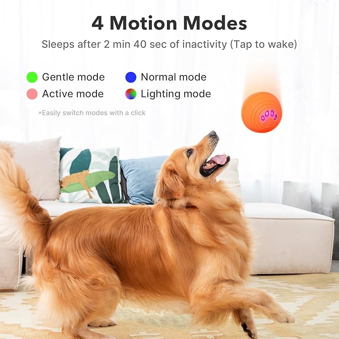 Upgraded Interactive Dog Toys, Motion Activated Automatic Rolling Dog Balls, 4 Play Modes, Durable TPU+PC Shell, Long-Lasting Battery for Small/Medium/Large Dogs (Orange)