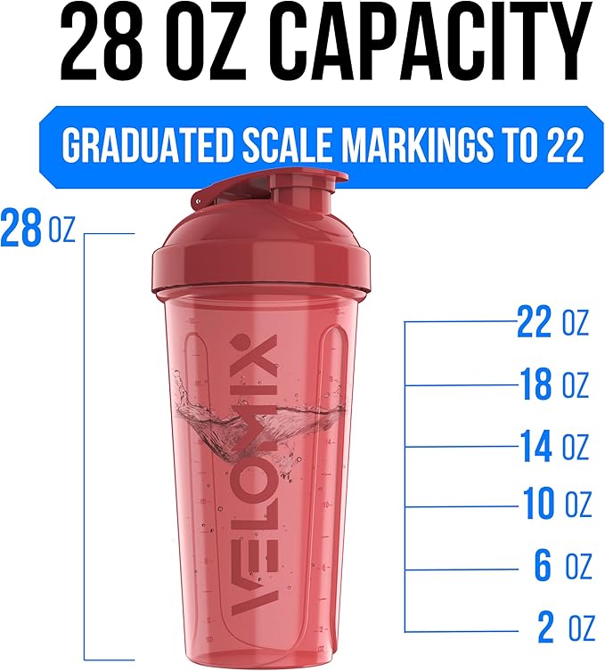 VELOMIX -6 PACK- 28 oz Protein Shaker Bottle for Protein Mixes - 6x Wire Whisk | Leak Proof Shaker Cups for Protein Shakes | Protein Shaker Bottle Pack | Protein Shake Cup (Hawai Shadows)