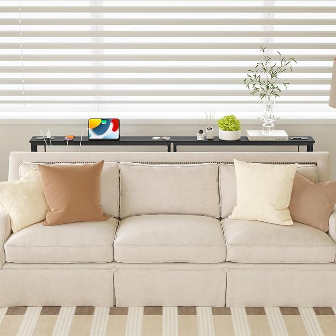 ELYKEN 5.9" Narrow Console Sofa Table with Power Outlets, Total 39.4” Long Behind Couch Table with Charge Station and 5.9’ Extension Cord for Living Room, 5.9" D x 39.4”W x 29.5”H, Black