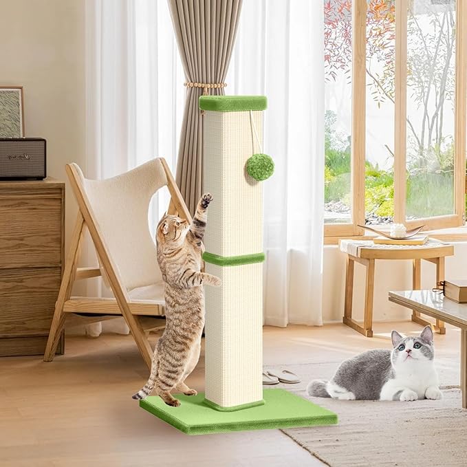 Cat Scratching Post, 32 Inch Tall Scratching Post for Indoor with 5 Inch Diameter Posts and Ball Cat Scratcher for Medium and Large Cats