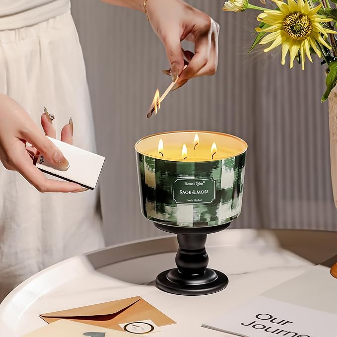 HomeLights Scented Candles for Women & Men, 18oz Candle Jars Aromatherapy 4-Wick Candle, Ideal for Scandinavian Minimalist Design Home Decor and Gifts, Sage & Moss