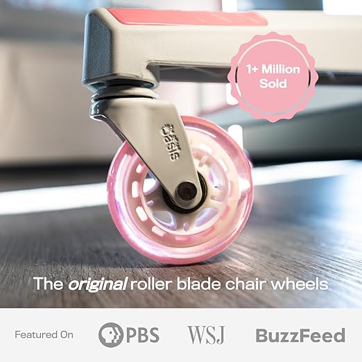 The Office Oasis Original Roller Style Office Chair Wheels (As Seen On PBS) - Smooth & Quiet Casters - Safe for Hardwood Floors & Carpet - Easy Install with Universal Fit - Set of 5 - Pink