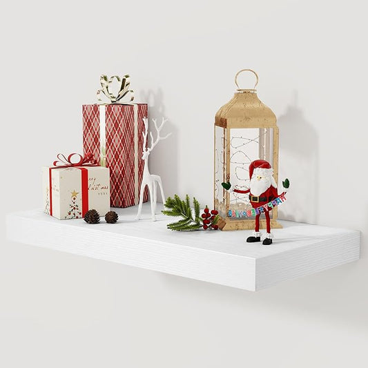 12 Inch Deep White Floating Shelves, 24 x 12 Floating Shelf for Books, Rustic Wood Deep Wall Shelves for Home Storage & Display, 2" Thicked Shelves for Kitchen, Living Room, Bedroom, 1 Pack