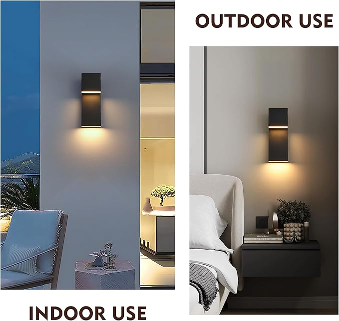 Modern LED Outdoor Wall Sconce 3000K 18W IP65 Waterproof Integrated LED Outdoor Wall Lights Anti Rust Black Porch Lights Exterior Lighting Outside Lights Fixture for Garage,Balcony,Backyard (1PACK)