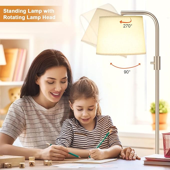 Ambimall Fully Dimmable Floor Lamp - Floor Lamps 9W LED Light Bulb, Standing Lamp for Living Room with Adjust Head, Modern Standing Light Rotary Switch, Tall Lamp for Bedroom(Sand Gold and Light Beige