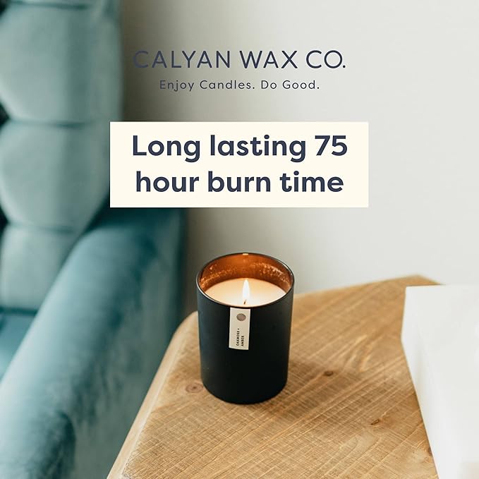 Calyan Wax Co. Lavender & Bergamot Scented Candle - 75 Hour Burn - Luxury Non Toxic Soy Wax Candles - Long Lasting Black Tumbler Jar Candle for Home - 10.2oz