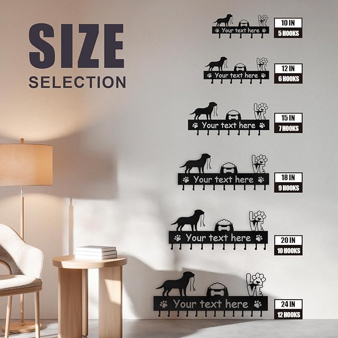 Personalized Dog Leash Holder for Wall - Dog Stuff Storage Organizer, Custom Name Key Holder Wall Mount, Metal Dog Leash Hooks for Wall Decorative, Key Rack Gift for Dog Lovers, Dog Room Decor