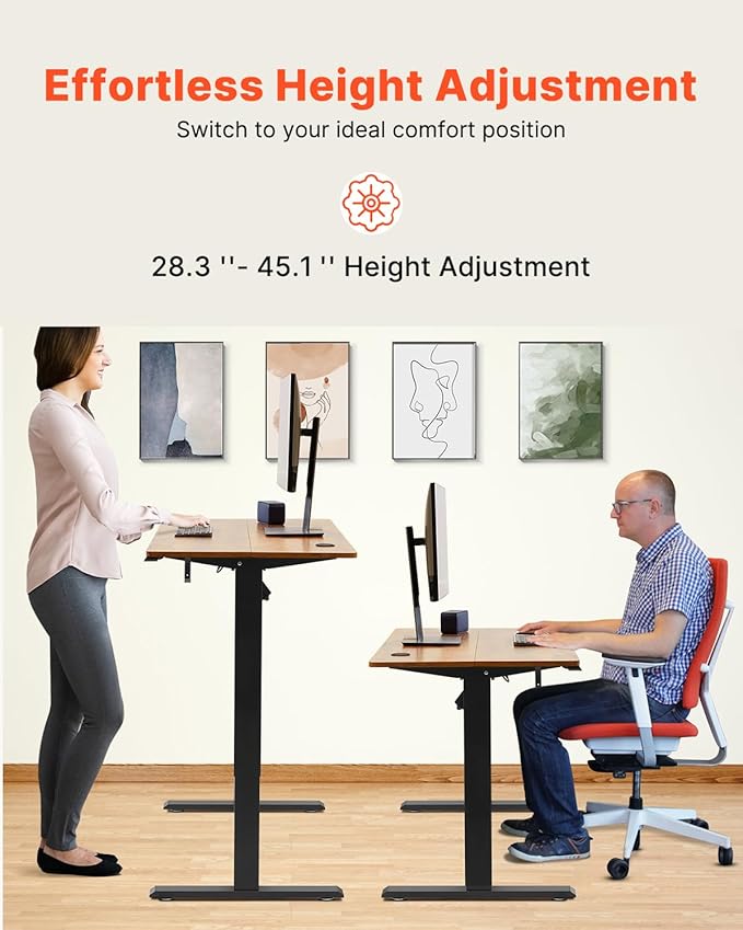 VEVOR Height Adjustable Desk, 47.2 x 23.6 in, Support 180 lbs, Electric Standing Desk with 3 Memory Presets, Sturdy Dual Metal Frame, Versatile Computer Sit Stand up Desks, Suitable for Home Office