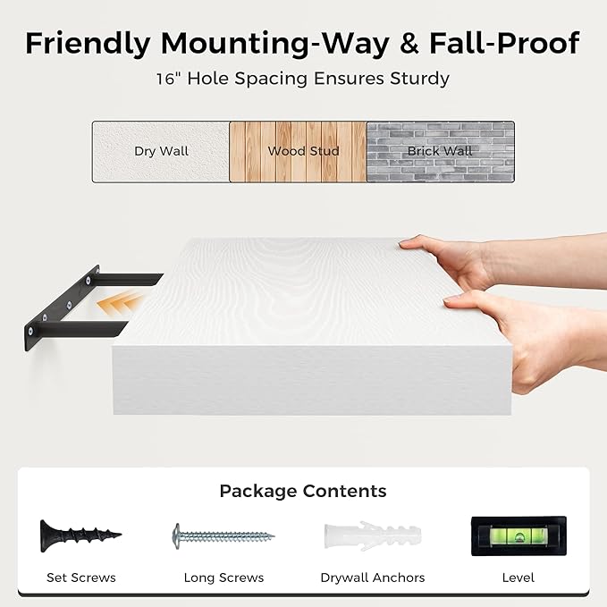 White Floating Shelves 48 Inch Long, 12 Inch Deep Floating Shelves for Wall, 48 x 12 Large Wall Shelves for Home Storage & Display, 2" Thicked Floating Shelf for Bedroom, Living Room, 1 Pack