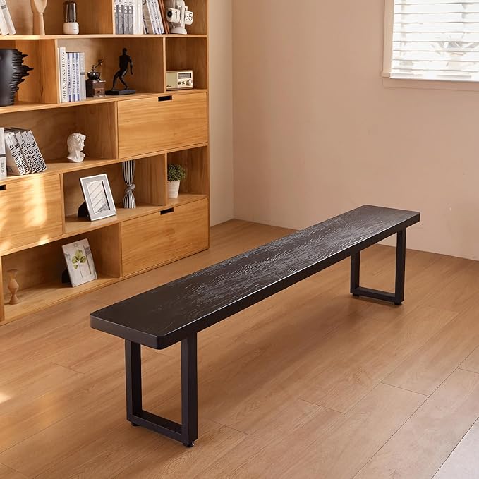 Black Bench Wooden Bench with Metal Legs Suitable for Dining Room Living Room Office Conference Room Indoor Stool Multiple (70.87in)