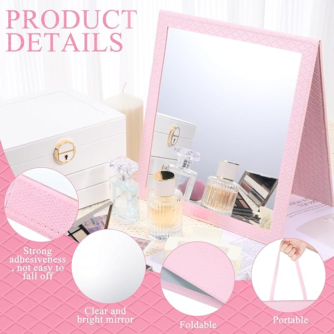 Foldable Travel Portable Full Length Mirror, Dance Bag Hanging Mirror Full Body Mirror for Dance, Camping, Travel, Dance Competition Must Haves Backstage Folding Hanging Mirror (Pink, 24*11 Inch)