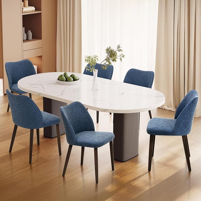 Wooden Dining Chairs Set of 6, Upholstered Kitchen Dining Room Chair, Modern Farmhouse Dinner Chair for Restaurant & Cafe, Blue