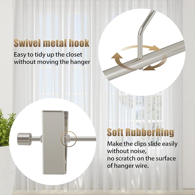 VWV 10-Pack Adjustable Women's Skirt and Pants Hangers, Durable, Space-Saving, Suitable for Jeans, Shorts, Underwear, Sports Bras (Matte Pearl Nickel)