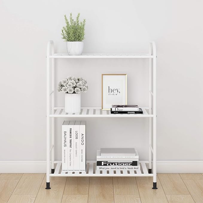 JSB 3-Tier Adjustable Shelving Unit, Heavy Duty Storage Rack Organizer Metal Corner Shelf for Kitchen Living Room Laundry Pantry Bathroom (White, 3 Tier)…