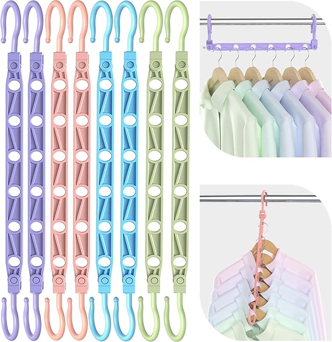 Space Saving Hangers for 48 Clothes, Reinforced Collapsible Hangers with 360° Swivel Hook, Hanger Hooks Space Saver for Closet Organizers and Storage, Dorm Room Essentials, Fully Assembled, Colorful