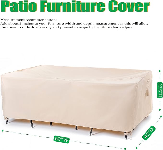 F&J Outdoors Patio Furniture Covers, Waterproof UV Resistant for Table & Chairs Set, Beige, 62"x42"