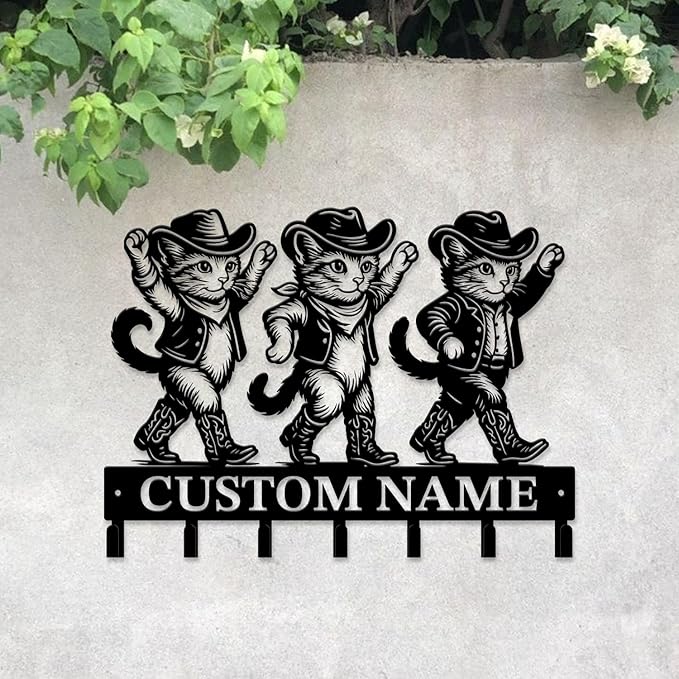 Custom Western Cowboy Metal Iron Key Hooks,Personalized Name & Text Engraving,Decor Wall Keys Holder for Home Entryway (Style I)