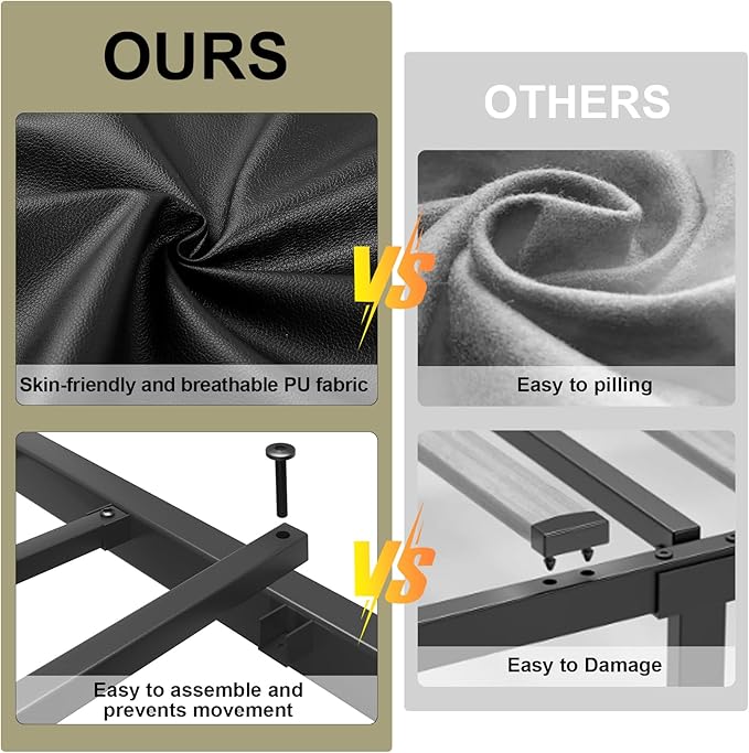 Twin Size Bed Frame with 4 Storage Drawers and LED Lights, Upholstered Platform Bed with Adjustable Headboard and Charging Station, Metal Slats Support, No Box Spring Needed,Easy Assembly, Black