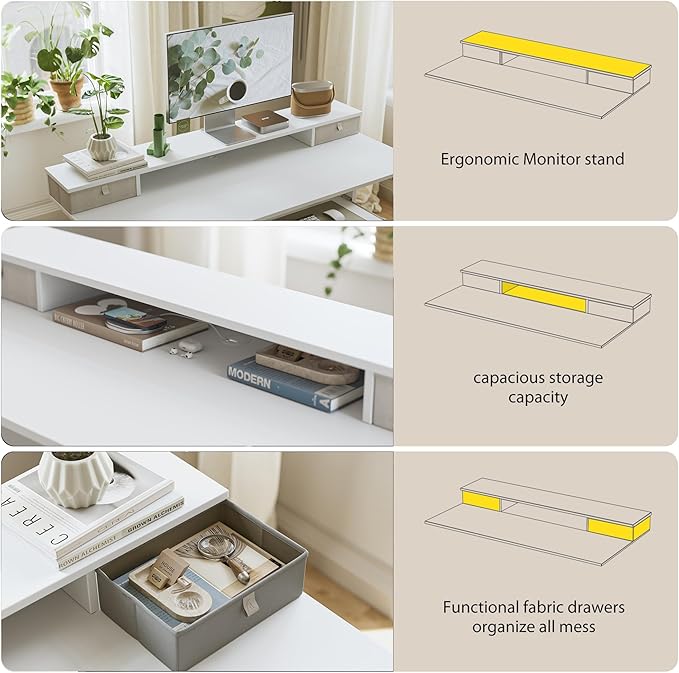 Agilestic 55 x 24 Inches Electric Standing Desk with 2 Storage Drawers, Stand Up Desk Adjustable Height, Sit and Stand Computer Table with Splice Board, White