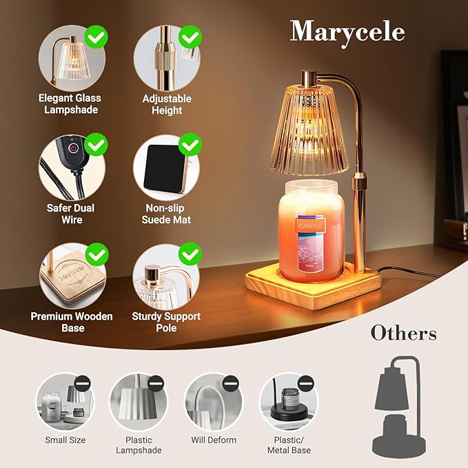 Marycele Candle Warmer Lamp with Timer for Yankee Candles, Adjustable Height Wax Melt Warmer, Birthday Gifts for Mom Women Sister, Vintage Amber Glass Lamp, Thanksgiving Decorations for Home Decor