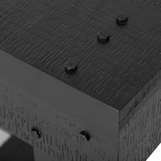 62.9" Vintage Entryway Table - Solid Cedar Wood with Natural Grain, 6 Reinforced Legs & 4.5" Thick Desktop, Metal Rivet Decor & Plank Under-Shelf, Console Table for Hallway, Living Room (Black)