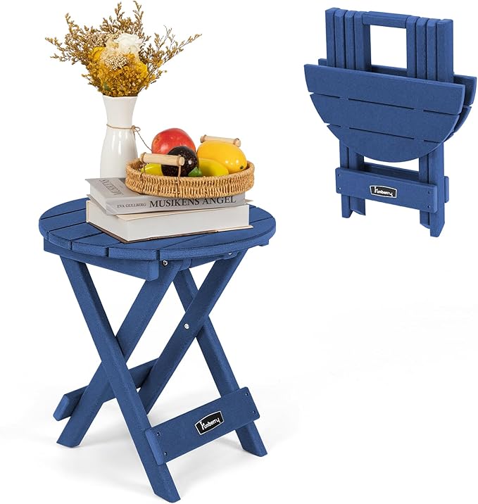 FUNBERRY Outdoor Folding Adirondack Side Table, No Assembly Portable Patio End Tables HDPE All Weather