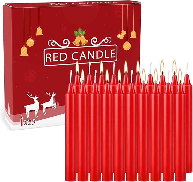 Set of 20 Red Candles –Spell Chime Candles for Christmas,Household, Wedding, Rituals, Prayer, Birthdays, Meditation, Altar,Party and Home Décor Candlesticks - 4 Inch Tall, Unscented (Red)