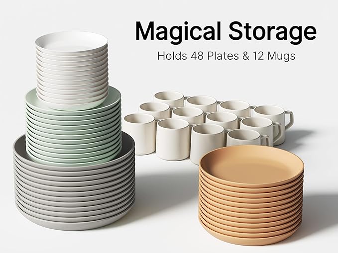 Hard Shell China Storage Containers – 5 Piece Set for Storing Dinner Plates, Salad Plates, Mugs, Quilted Dividers for Safe Moving and Seasonal Storage, Beige