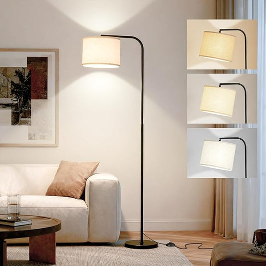Floor Lamp for Living Room and Bedroom - Modern Standing Lamps Tall with Led Blub and Dimmable Light - Black Arc Room Lights with Shade for Home Decor, Office, Corner and Reading