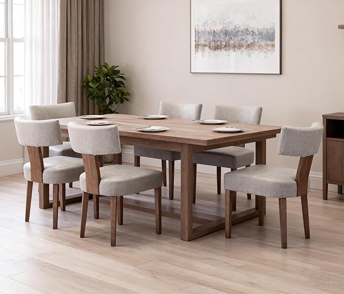 Mid Century Modern Dining Chairs Set of 6 PU Leather Upholstered Side Chairs, Modern Kitchen Armless Parson Chairs Solid Wood Dining Chairs, Grey