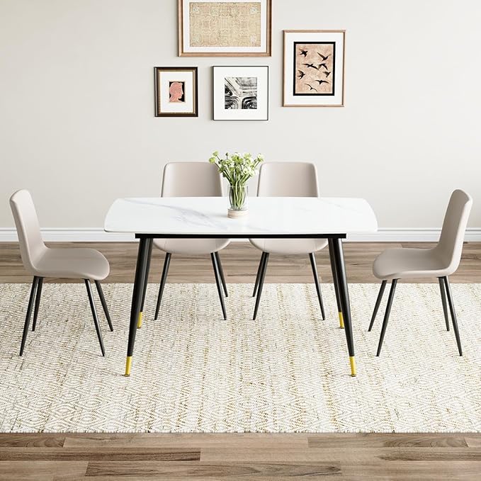 50'' Dining Table Set for 4, Dining Room Sets for 4, Sintered Stone Dining Table Chairs Set of 4, Easy to Assemble，Suitable for Small Spaces