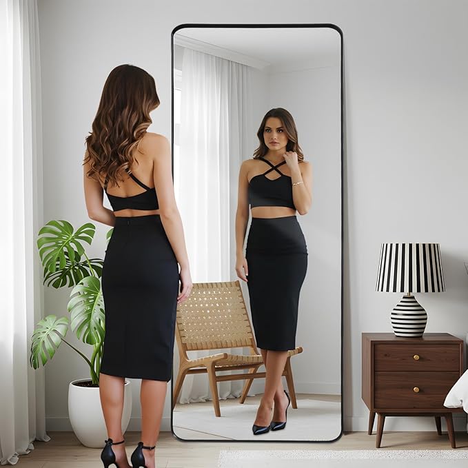 Rectangle Mirror Full Length 30" x 71" Large Floor Mirror Black Shadow Box Frame Wall Mounted for Home Decor Hanging Leaning Wall Full Body Dressing for Closet Bedroom