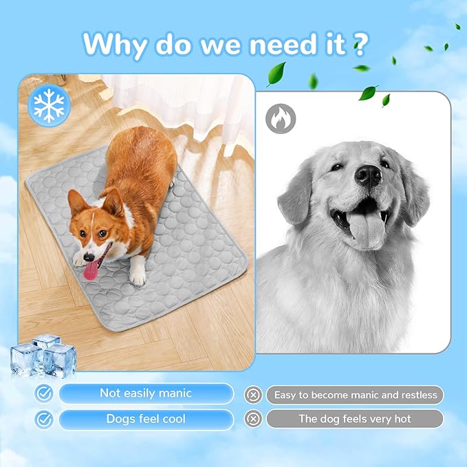 2025 New Dog Cooling Mat, Pet Cooling Mats, Summer Cool Pads Pet Mat Outdoor for Dogs & Cats, Pet Bed Mats Machine Washable(Grey, XL: 100×75 cm 39×30")