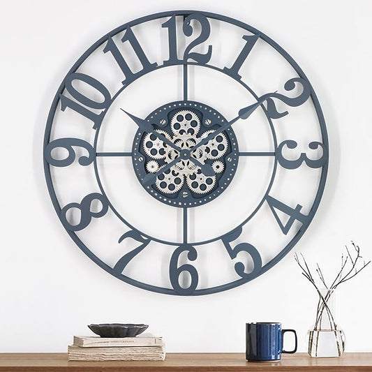 29 Inch Large Wall Clocks for Living Room Decor with Moving Gears,Large Wall Clock Industrial Steampunk,Oversized Metal Analog Wall Clocks for Farmhouse Home Battery Operated